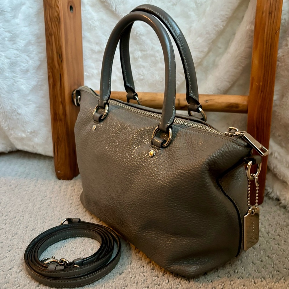 Coach Gray Pebble Leather Mini Emma Satchel - Silver Hardware - Picture 6 of 7